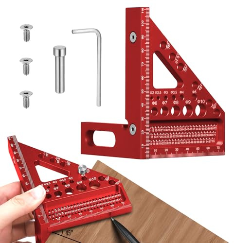 3D Speed Square Tools 22.5-90° Aluminum Alloy Combination Set Square Carpentry Metric Woodworking Angle Measurement Tool with 11 Different Drill Holes And Positioning Aid