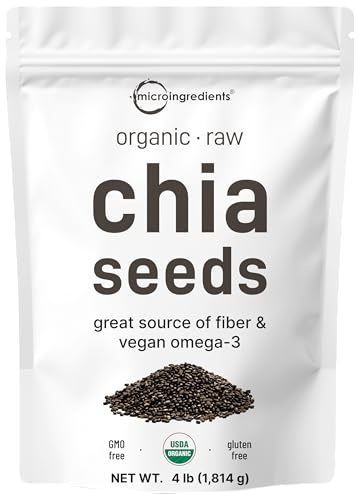 Organic Chia Seeds, 4lbs | Raw Chia Seed Source | Rich in Essential Fiber, Vegan Omega-3, & Plant Based Protein | Great for Baking, Smoothies, Pudding, & Oatmeal | Non-GMO, Gluten Free