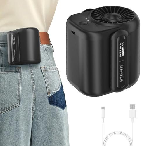 MeYuxg Ventilador con batería portátil, con clip negro, cintura de 4 niveles, mini ventilador de clip, recargable, a prueba de caídas, turbo con clip, para trabajar, viajar, acampar