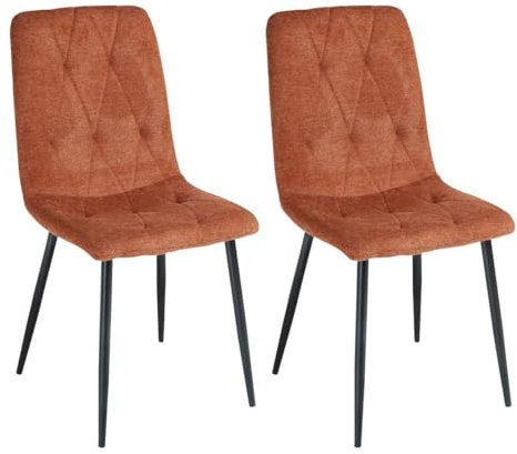 LOLAhome - Pack de 2 sillas de Comedor o Cocina Lina Rombos Rojo Teja tapizadas en Lino con Patas metálicas Negras