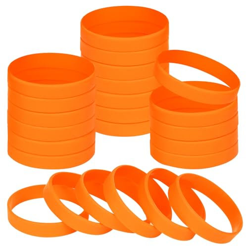 NAHRMY 24 Pezzi Braccialetti Elastici in Silicone per Adolescente Adulti, 8'' Arancione Braccialetto Polsini in Gomma Silicone per Uomo Donna Sportive Scuola Matrimonio Feste