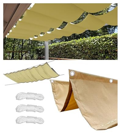 Retráctil Ondulada Vela de Sombra 1.5x2m Impermeable Toldos Exterior Rectangular Protección Rayos UV Resistente al Desgarro para Terraza Balcon Exterior Jardín con Ojales y Cuerdas Arena