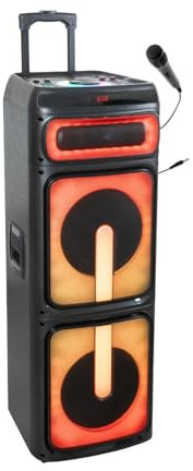 Ibiza STUPDJ1400 Aktiver Lautsprecher 1400W – Bluetooth, USB, TWS, LED-Lichteffekte, DJ & Karaoke Box mit Mikrofon, Aufnahmefunktion & Rollen