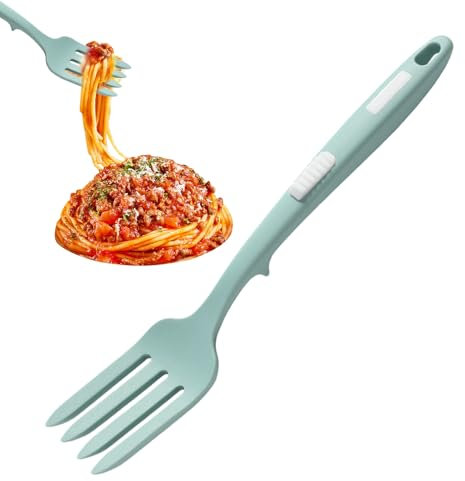 Forchetta da cucina in silicone, forchetta flessibile resistente al calore, forchetta multifunzione antiaderente, utensili da cucina portatili per mescolare e servire da cucina, blu lago