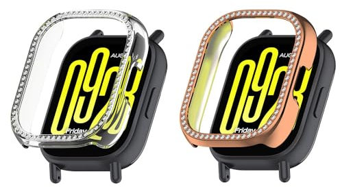 2 Pack Bling Case for Redmi Watch 5 Active Cover Hard PC Crystal Diamonds Rhinestone Protective Bumper Shell Smartwatch, without Screen Protector (Clear/Rose Gold)