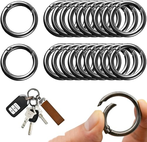 JEYORZY 18 Stück Karabinerhaken für Taschen, Zubehör Ringe für Taschen, runder Karabiner, Ringe für Schlüsselanhänger, runde Karabiner, runde Karabiner, Federringe, Schlüsselanhänger Schnalle, Schwarz