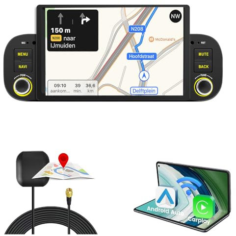 Dynavsal Autoradio Android con navigazione GPS, WiFi, Phone Mirrorlink, radio FM-RDS, Carplay, stereo audio auto radio di ricambio per Fiat Panda 312, 319 2012/02-2025/12/OEM 735603526 735603527