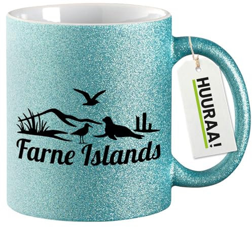 Huuraa Glitzertasse Farne Islands Vereinigtes Königreich Geschenk 330ml Blau Farne Islands Präsent