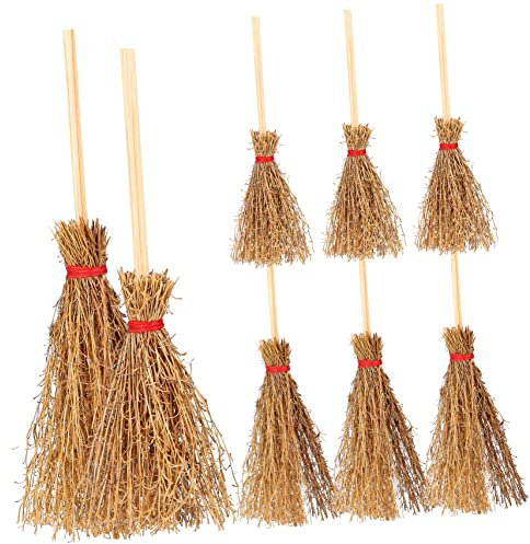 Toyvian 10 Piezas Mini Escobas Tejidas Mano Escobas de Paja Pequeñas Decoración de Halloween para Casa de Muñecas de Bruja