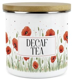 Purely Home Red Summer Poppies Decaf Tea Canister - Poppy Patterned Floral Homewares Gifts - 1.2L Enamel Hot Drinks/Food Kitchen Storage Container