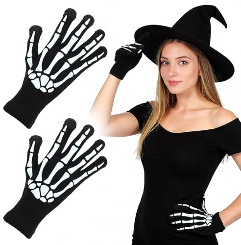Kifmurase Halloween Skelett Handschuhe Leuchtend Handschuhe Skelett, Halloween Cosplay Party Requisiten Vollfinger für Erwachsene
