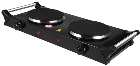 GARVALON Double Burner Hot Quick Heating Induction Cooker with Dual Cast Iron Plates for Versatile Home and Tea Brewing Uk Plug Portable Black Stove