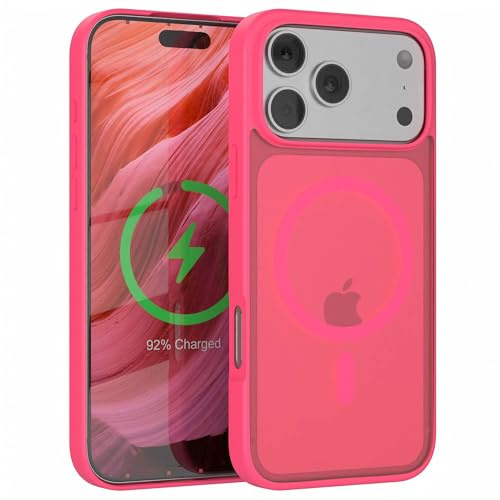 EAZY CASE Ultra Schutz Outdoor Hülle kompatibel mit iPhone 17 Pro Max kompatibel mit Qi-Charging, hochwertige Schutzhülle mit Aufprallschutz, Handyhülle mit Kameraschutz, Neon Pink - Qi Charging