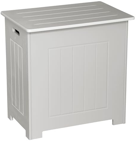 White Wooden Laundry Basket with Lid – Freestanding Bathroom Storage Hamper Cabinet, Stylish Laundry Bin & Clothes Organiser Unit for Towels, Bedding & Everyday Use