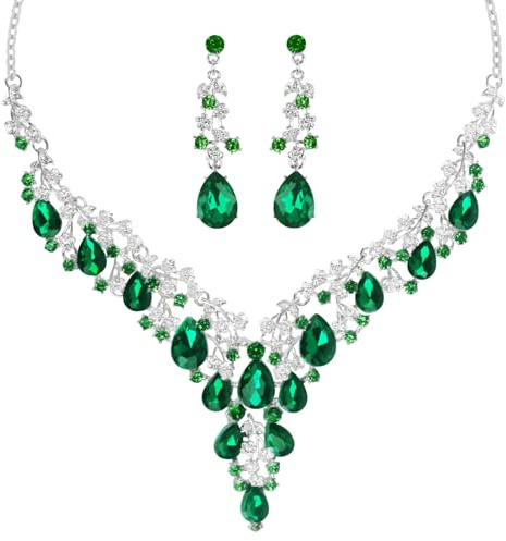 LjFrexia 2 Pcs Hochzeit Schmuck-Set, Teardrop Cluster Kristall Damen Schmuck Set, Hochzeit Schmucksets für Damen, Mit Kristall Braut Halskette und Strass Ohrringen, für Hochzeiten, Abschlussball