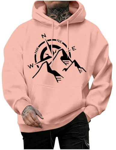 Herren Hoodie Oversize mit Ski Aufdruck Streetwear Novelty Kapuzenpullover Männer Baggy Winter Pullover mit Print Kängurutasche Baumwolle Sweatshirt für Outdoor Sport Wandern Herrenbekleidung
