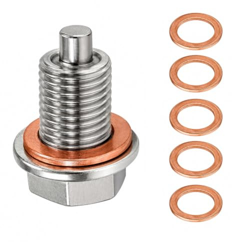 JOVYTH 1 Pezzi Tappo Olio Magnetico M14x1,5, Kit con 5 Rondelle di Rame per Motore, Tappo Scarico per Auto Moto, Acciaio Inox, Anti-Corrosione