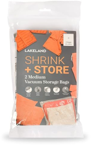 Lakeland Shrink & Store Medium Vacuum Bags – Pack of 2 Space-Saving Compression Storage Pouches | Airtight & Watertight Laminated Clothes Protectors for Jumpers, Clothes & Towels