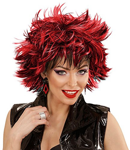 Amakando Gothic Punk Faschingsperücke Sexy Damen Perücke schwarz-rot Frauen Karnevalsperücke Strähnchen Kurzhaarperücke Frauenperücke Fasching Damenperücke Karneval