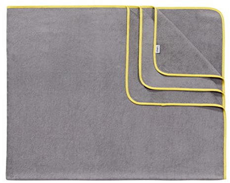 Sowel® Strandtuch XXL, 200x160 cm, Partner und Familien Badetuch, Groß, 100% Bio-Baumwolle, Flauschig, Frottee, Velours, Damen und Herren, Grau/Gelb