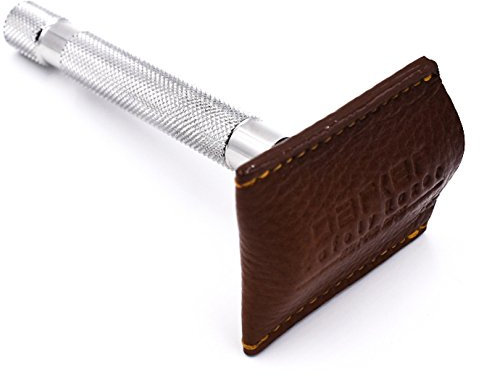 Parker Safety Razor Echtes Leder zweiseitiges Sicherheits-Rasiermesser-Schutzhülle/Travel Cover - passend für alle gängigen Rasierklingen - Farbe: Saddle Brown
