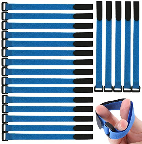Gebildet Wiederverwendbare Klettkabelbinder, 20pcs Befestigung Klett Kabelbinder, Klettverschluss Klettbänder mit Schnalle, Stark Kabelbinder mit Klettverschluss für Kabelmanagement (2×30cm, Blau)