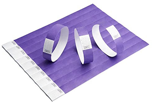 100 pulseras para Eventos, Fiesta, Festivales, Pulseras Coloridas de papel tyvek de 19 mm para Eventos Ferias. A prueba de rasgaduras (Púrpura)