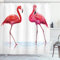 ABAKUHAUS Flamingo Duschvorhang, Exotische Flamingos on Sea, Stoffliches Gewebe Badezimmerdekorationsset mit Haken, 175 x 240 cm, Orange Lavendel