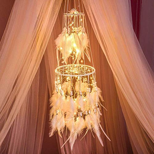 HitTopss Traumfänger-Dekoration mit warmem LED-Lichterkette zum Aufhängen, Warmweiß Warm Light