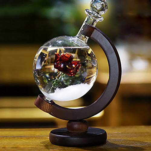 DELIBEST Sturmglas-Wettervorhersage, kreative stilvolle Wetterstation Forecaster Sturmglasflaschen-Barometer, Tischdekoration Handwerk (Rose Globus)