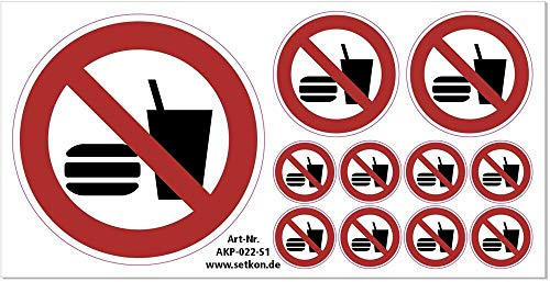 Aufkleber Essen und Trinken verboten DIN ISO 7010, Premiumqualität Set (1x100 mm, 2x 50mm, 8x25 mm)