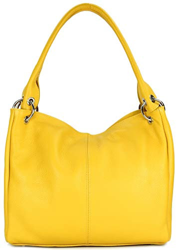 Belli italienische Leder Schultertasche Damentasche Handtasche Shopper Lilly in gelb - 33x28x14 cm (B x H x T)