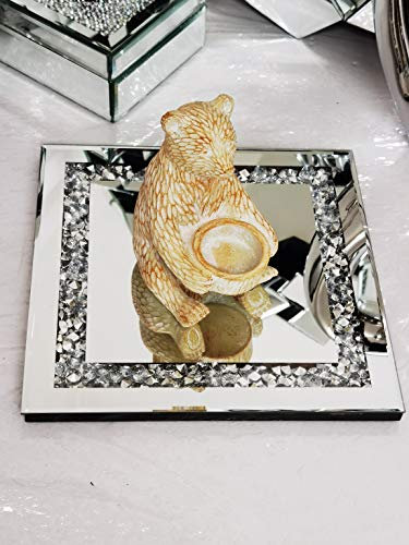 DEENZ 25cm Square Diamante Mirrored Crystal Candle Plate Candle Holder Loose Jewel Candle Holder an Elegant Addition to Your Home- Best Gift