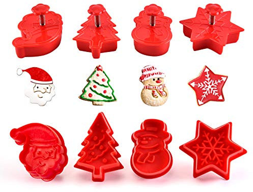 GWHOLE 4tlg Ausstechformen Weihnachten Ausstecher Silikon Schneeflocken Weihnachtsmann Tannenbaum Schneemann für Keks Plätzchen Fondant Tortendekoration