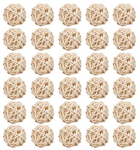 VOSAREA 30 Stück Rattan Kugeln Natur, 3 cm Deko Kugeln Rattan Klein Rattankugeln Beige Aromatherapie Rattankugel Wicker Kugel für Hochzeit Tischdeko Party Hängedeko
