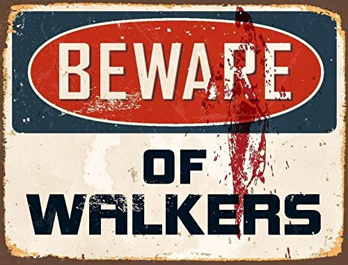 Lewistons-Of-London Letrero de metal con texto en inglés Beware Walkers Walking Dead inspirado en zombies, Halloween, vintage, retro, hombre, cueva, bar, pub, cobertizo, decoración de pared