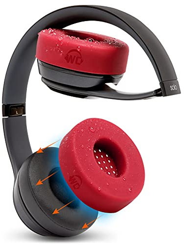 WC SweatZ Solo - Almohadillas Protectoras contra el Sudor patentadas para Beats Solo 4, Solo 3 y Solo 2, Fabricadas por Wicked Cushions | Resistentes al Sudor y Lavables a máquina | Red