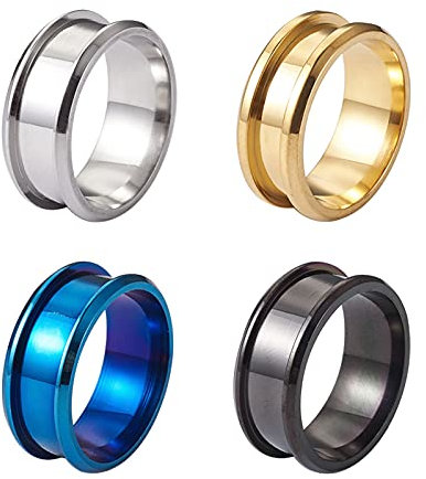 PandaHall 4 Stück Edelstahl Inlay Ring Kern Rohlinge 8mm breit rund gerillt Fingerring für Inlay Ring Schmuckherstellung Männer Frauen