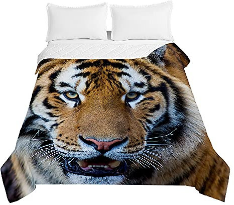 Chickw1 Tagesdecke Bettüberwurf Steppdecke, 3D Tiger Drucken Sommer Tagesdecken mit Präge Wohndecke aus Mikrofaser Gesteppt Bettdecke für Einzelbett Doppelbett (Gelb Tiger,150x200cm)