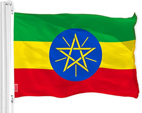 G128 Äthiopien-Flagge | 90 x 150 cm | LiteWeave Pro Serie bedruckt 150D Polyester | Länderflagge, für drinnen und draußen, lebendige Farben, Messingösen, dicker und langlebiger als 100D 75D Polyester