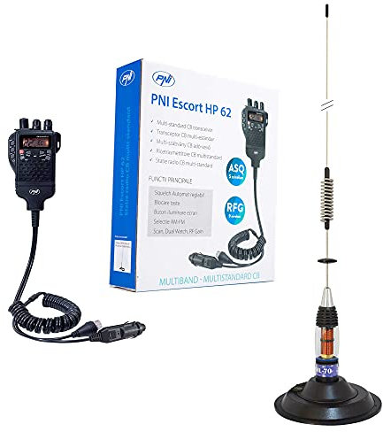 Radio CB PNI Escort HP 62, ASQ, RF Gain y Antena CB PNI ML70 con Base magnética de 145 mm incluida