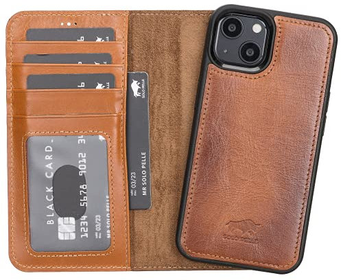 Solo Pelle Lederhülle kompatibel für iPhone 13 in 6.1 Zoll abnehmbare Hülle (2in1) inkl. Kartenfächer für das original Apple iPhone 13 (Cognac Braun)