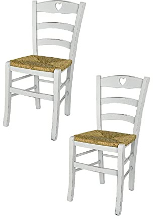 t m c s Tommychairs - 2er Set Stühle Cuore für Küche und Esszimmer, Robuste Struktur aus lackiertem Buchenholz im Shabby Chic Stil, handwerklich antik behandelt und Sitzfläche aus Stroh