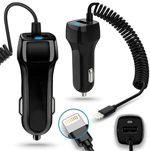 KFZ Auto Ladekabel kompatibel für Apple iPhone 14 13 12 Serie Lade Kabel 8-Pin Ladegerät, Farbe:Schwarz, Smartphone:iPhone 13 Pro