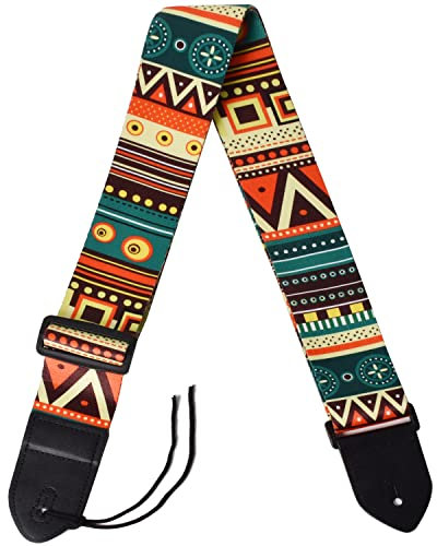 Colexy Tracolle per Chitarra, Regolabile Ukulele Tracolla Cintura, Comoda Cinghia Basso, Cinturino per Chitarra Jacquard con Pelle, Accessori per Chitarra Trasferimento di Calore Poliestere Stampa