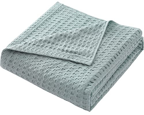 Hayisugal Tagesdecke 100% Baumwolle Waffelpique Kuscheldecke Flauschige Wohndecke Soft Sommerdecke Waffeloptik Luftige Baumwolldecke als Bett Überwurf, Sofa Couch Decke, Hellblau, 200 x 230cm