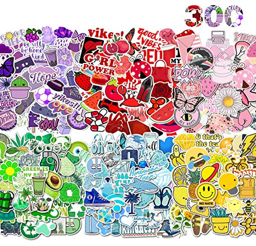 Herbst 300 Stück Aesthetic Sticker Set Wasserfeste Farbige Aufkleber Decals Cartoon Stickers für Laptop Gepäck Skateboard Wasserflasche Gitarre