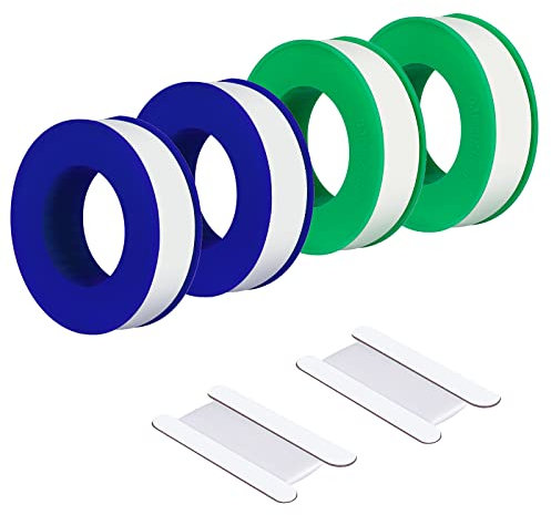 SAVITA 4 Rollen Teflonband Gewindedichtband, 0,5 x 552 Zoll PTFE Band mit 2 Stück 0,5 x 39 Zoll Tragbares Teflonband für Klempner Duschkopf Wasserrohrabdichtung