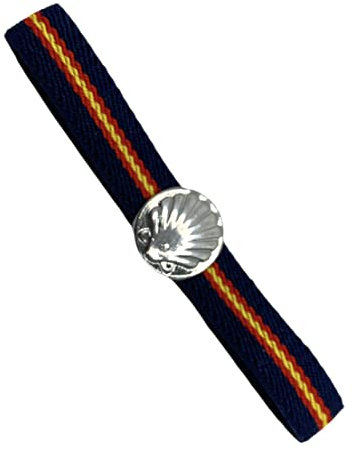 MIBANDERA Pulsera Bandera España Hombre Mujer. Pulsera España Elástica. Pulsera Cuero Tela España (Azul - Concha Peregrino)