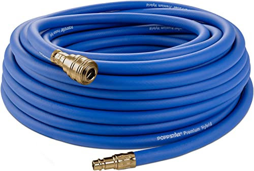 Poppstar Druckluftschlauch 20 m (Hybrid PVC mit Gewebe, Innendurchmesser 9,2mm mit Messing-Schnellkupplung & Kupplungsstecker) bis 20 bar, blau